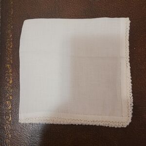 NWOT Vintage Handkerchief White with Lace Edges 12"